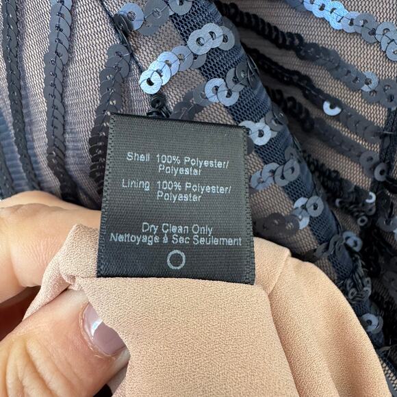 Dress The Population Navy Sequin Long Sleeve Bodycon Mini Cocktail Dress Medium - Picture 8 of 13